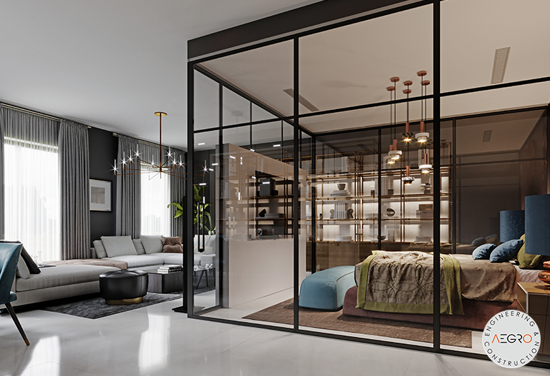 Glass partition in HDB flat design in singapore